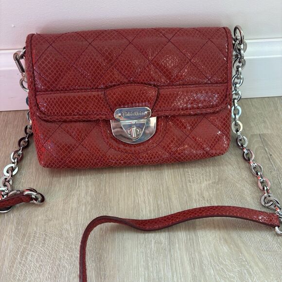 Calvin Klein Red Quilted Faux Python Crossbody Bag Chain Strap 8"x5.5" Y2K - Picture 3 of 14
